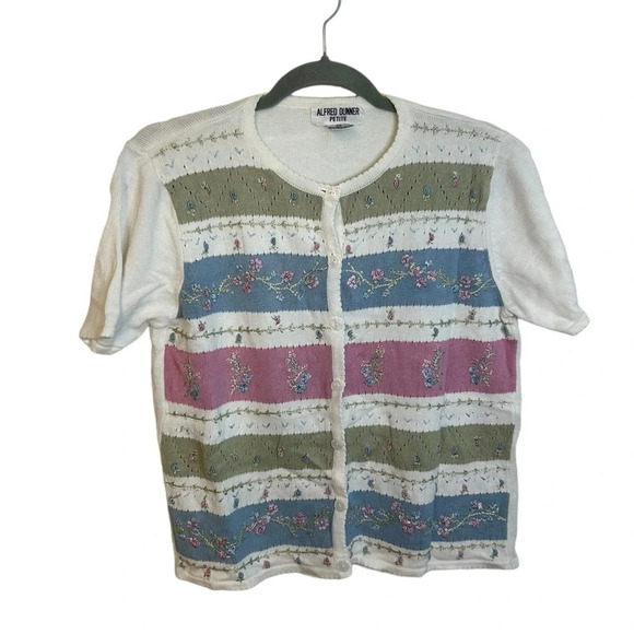 Alfred Dunner Vintage Floral Embroidered Short Sleeve Cardigan - Picture 1 of 4